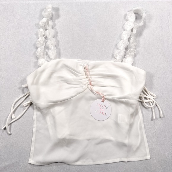 NWT MORE TO COME Women's Size Small White Floral Strappy Side Tie Crop Top - Picture 1 of 5
